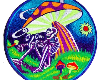 Mushroom Skeleton blacklight UV Patch psychedelic embroidery LSD skull magic mushrooms psilos psilocybin Grateful Spirit of the Dead