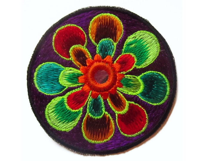 purple flower small patch with mirror 8cm beautiful flower power hippie art