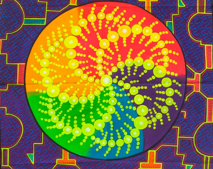 Crop Circle Ayahuasca UV Painting - 90x60cm - handmade on order - fully blacklight glowing colors - psychedelic dmt visionary artwork