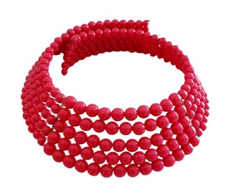 Vintage 1980's HOT PINK Five Strand Beaded CHOKER Statement Necklace