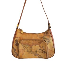 Vintage ALVIERO MARTINI Prima Classe GEO Classic Coated Canvas World Map Print Small Hobo Shoulder Bag Etsy