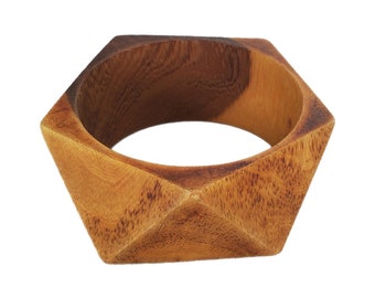 Vintage Natural Organic WOODEN Chunky Pentagonal Faceted Bangle Bracelet