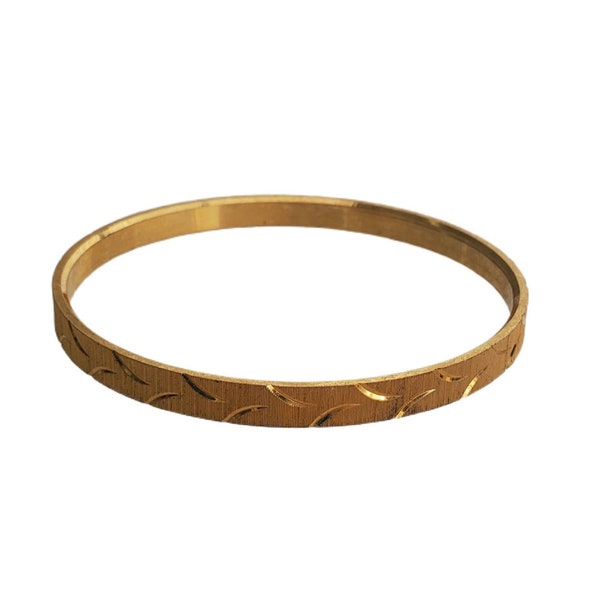 Vintage Crown TRIFARI Gold Tone Etched Bangle Bracelet