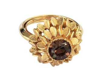 Vintage AVON Amber Colored Rhinestone Pinky Adjustable Statement Ring