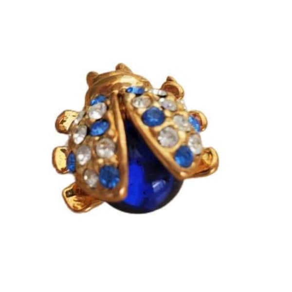 Vintage Blue Lucite LADYBUG with Crystals Pin by JC Penny Pure Allure