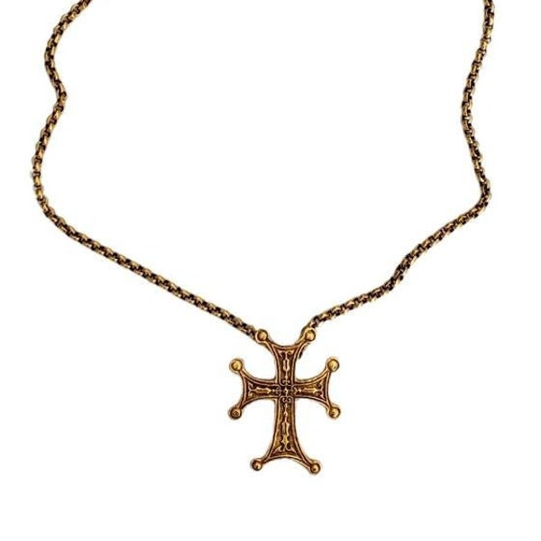 Vintage MMA Metropolitan Museum of Art Gold Tone Cross Pendant Necklace