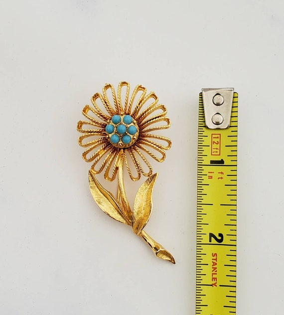 Vintage BEAU JEWELS Flower Brooch Gold Tone with … - image 7