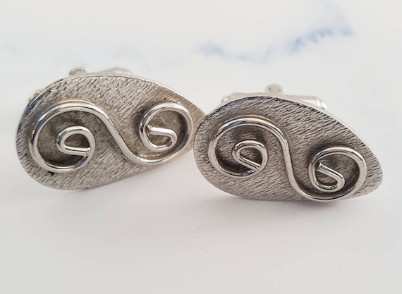 Vintage 1960's Silver Tone Abstract Swirl Design … - image 1