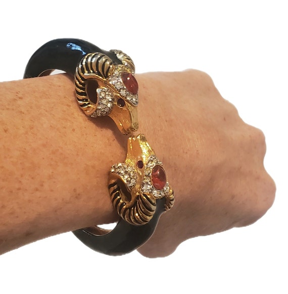 Vintage KJL Kenneth Jay Lane Ram's Head Cuff Brac… - image 7
