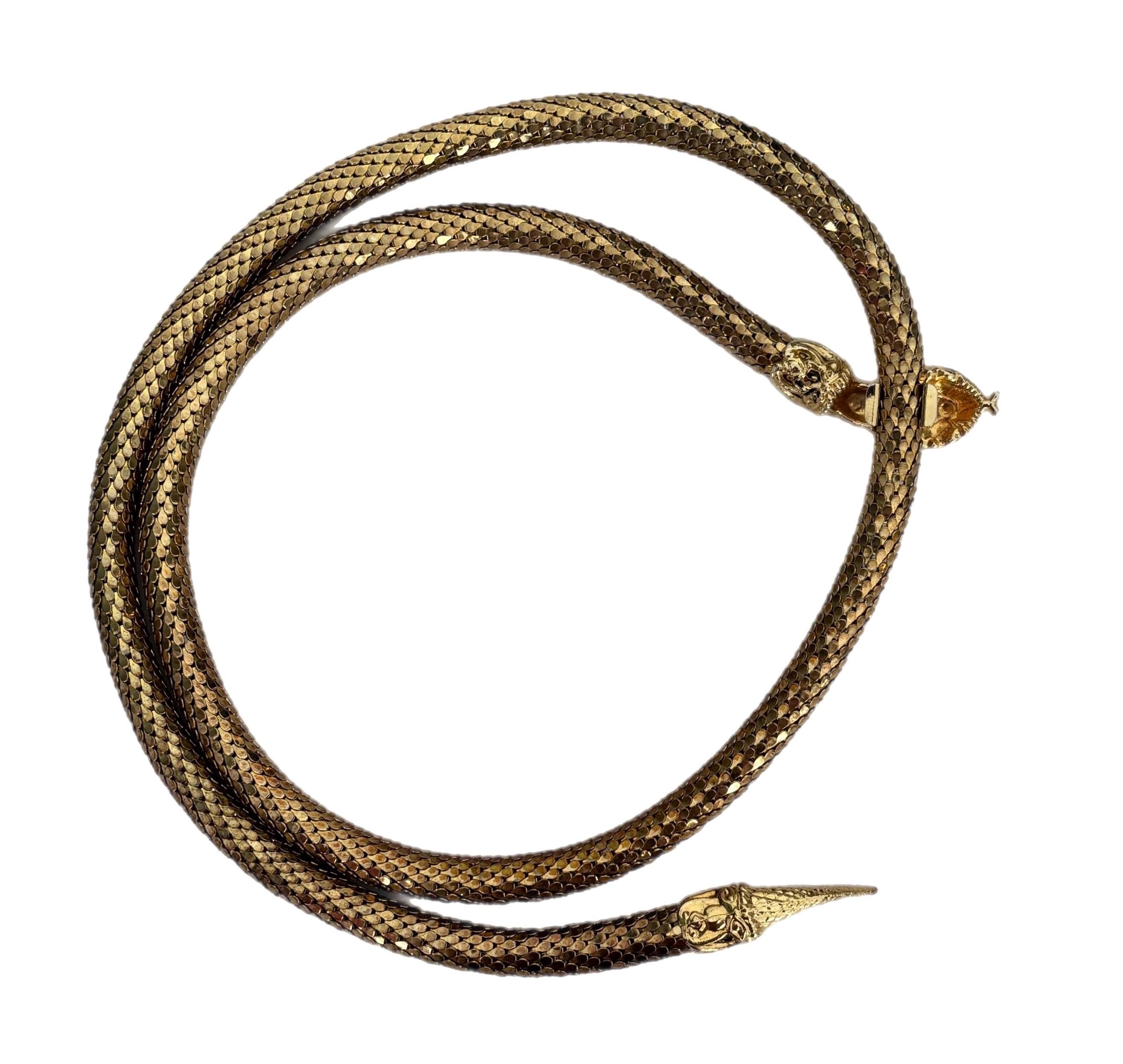 Vintage DL AULD Snake Head With PINK Rhinestone Eyes Gold