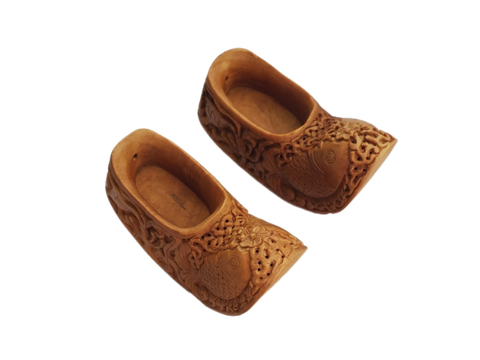 Vintage Asian Chinese Hand Carved Wooden Pair of Token Good Luck