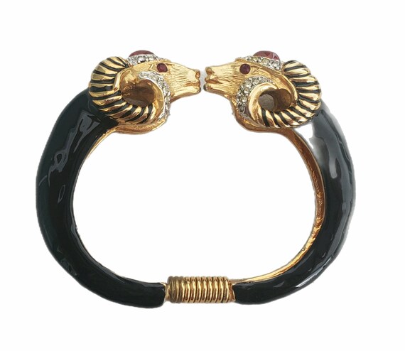 Vintage KJL Kenneth Jay Lane Ram's Head Cuff Brac… - image 3