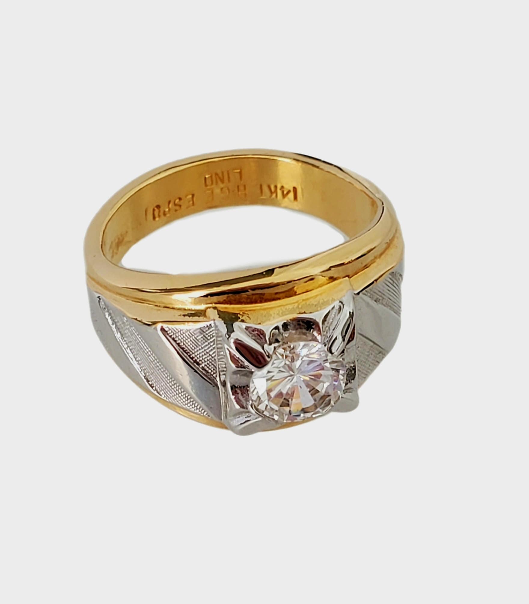 Vintage 14 KT Heavy Gold Plated CZ Solitaire Men's Ring Vintage 14 KT Heavy Gold Plated CZ Solitaire Men's Ring