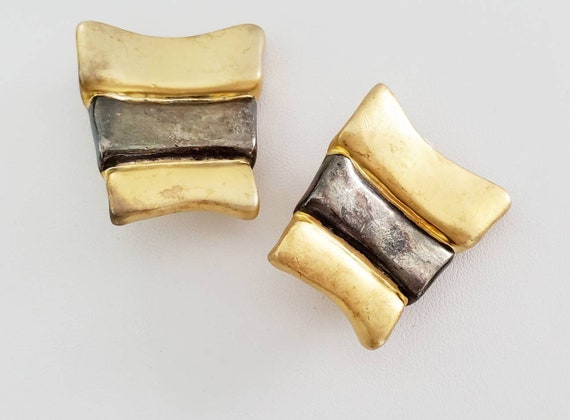 Vintage 1990's Oversized MATTE Gold and Pewter To… - image 3