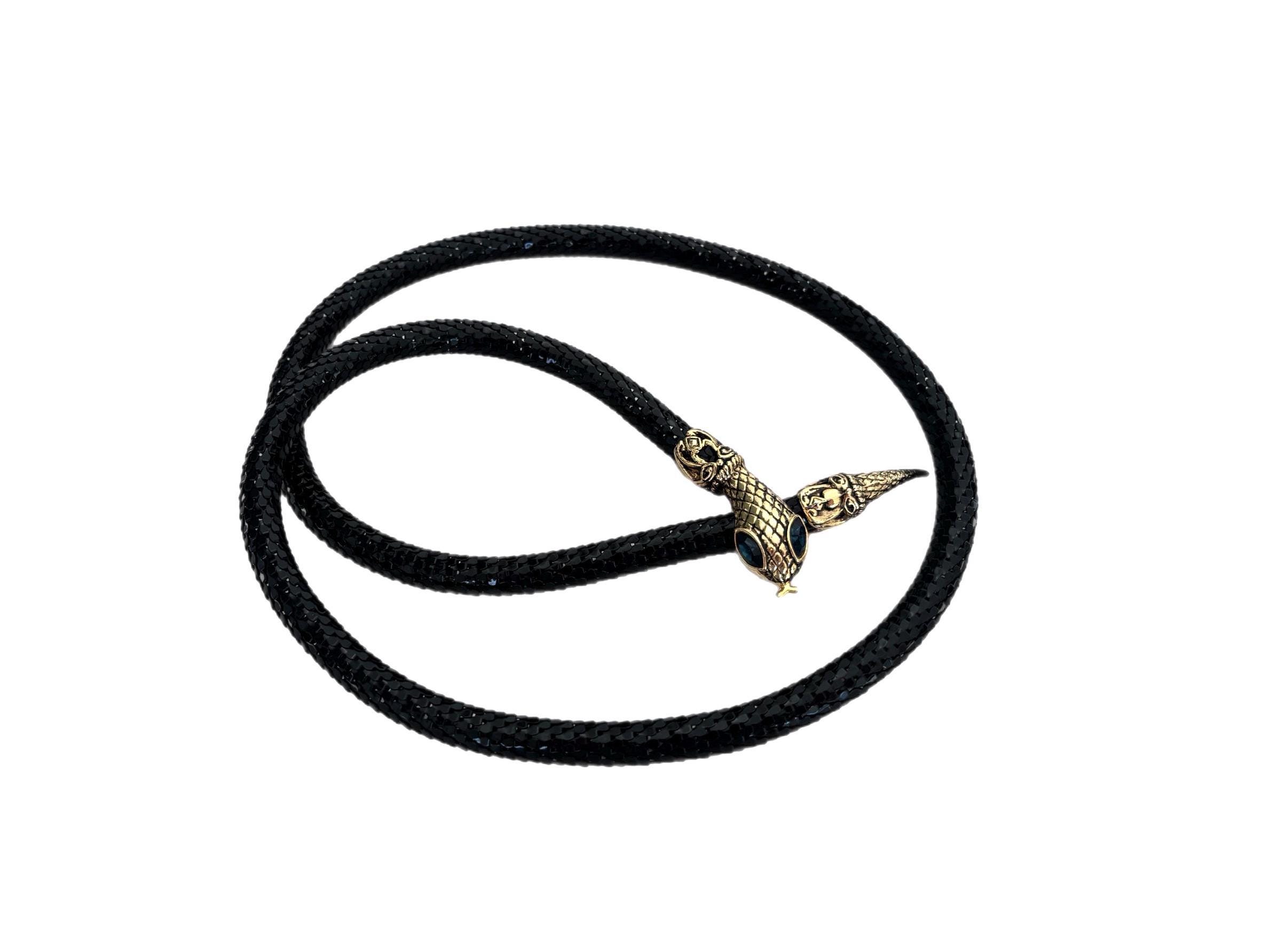 Vintage DL AULD Snake Belt Necklace, Black Metal Mesh With 