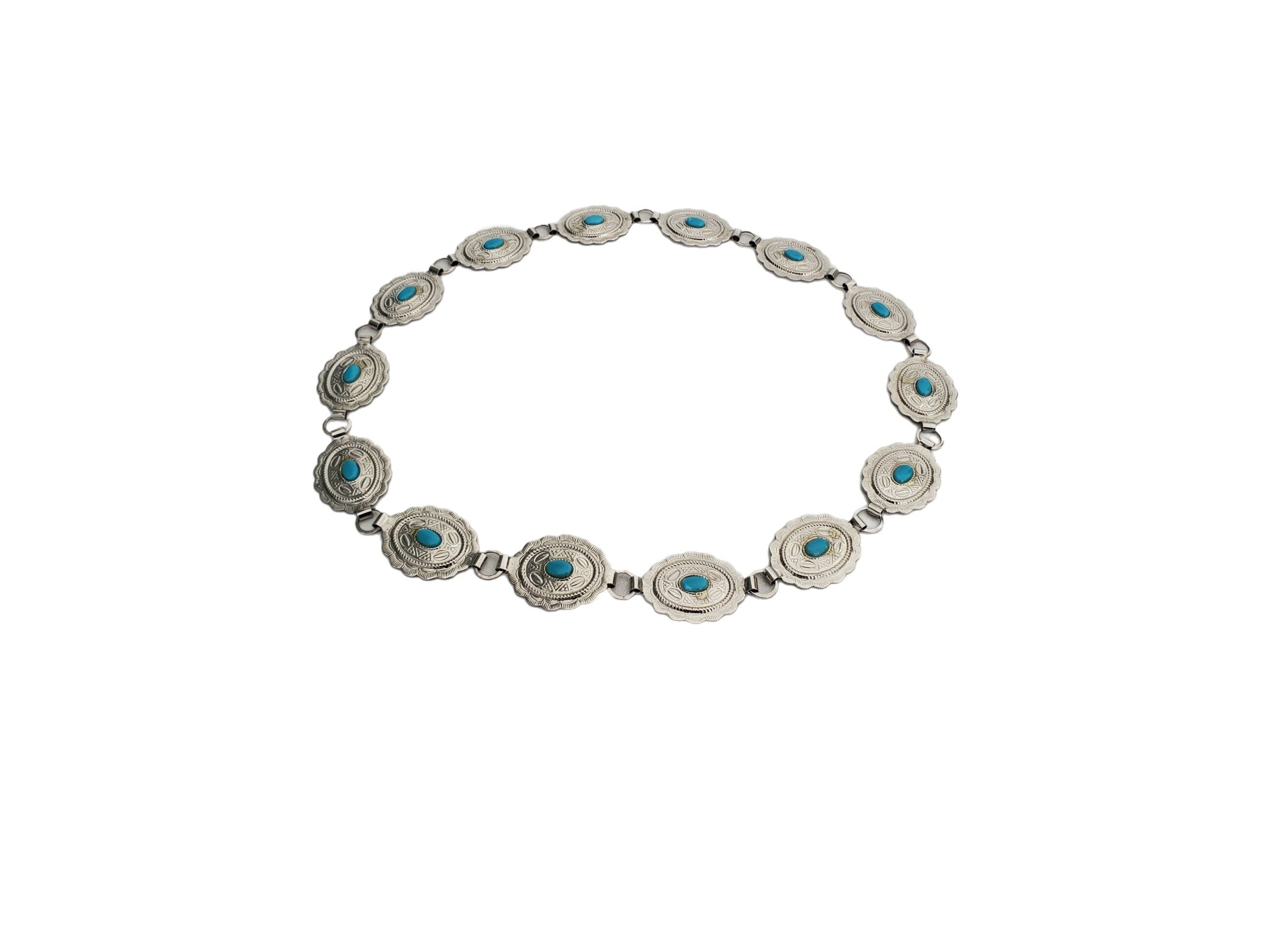 Vintage Silver Tone and Faux Turquoise Cabochons Western  display picture 3