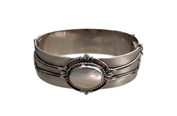 Whiting & Davis Co. Vintage Silver Tone Mother of Pearl Bracelet