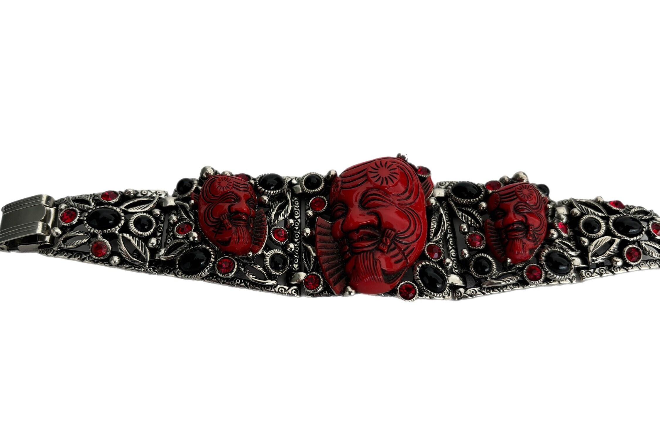 【紅子】Snake frame belt a maiden devil Vintage SELRO Red Devil Japanese Theater Okina Noh Mask Red
