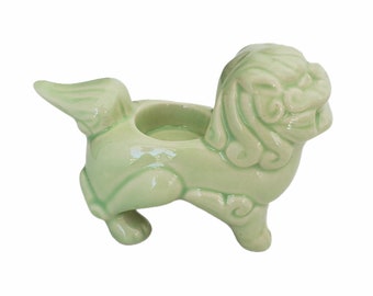 Vintage MCM Oriental FOO DOG Candleholder Light Green Ceramic Tealight Candleholder