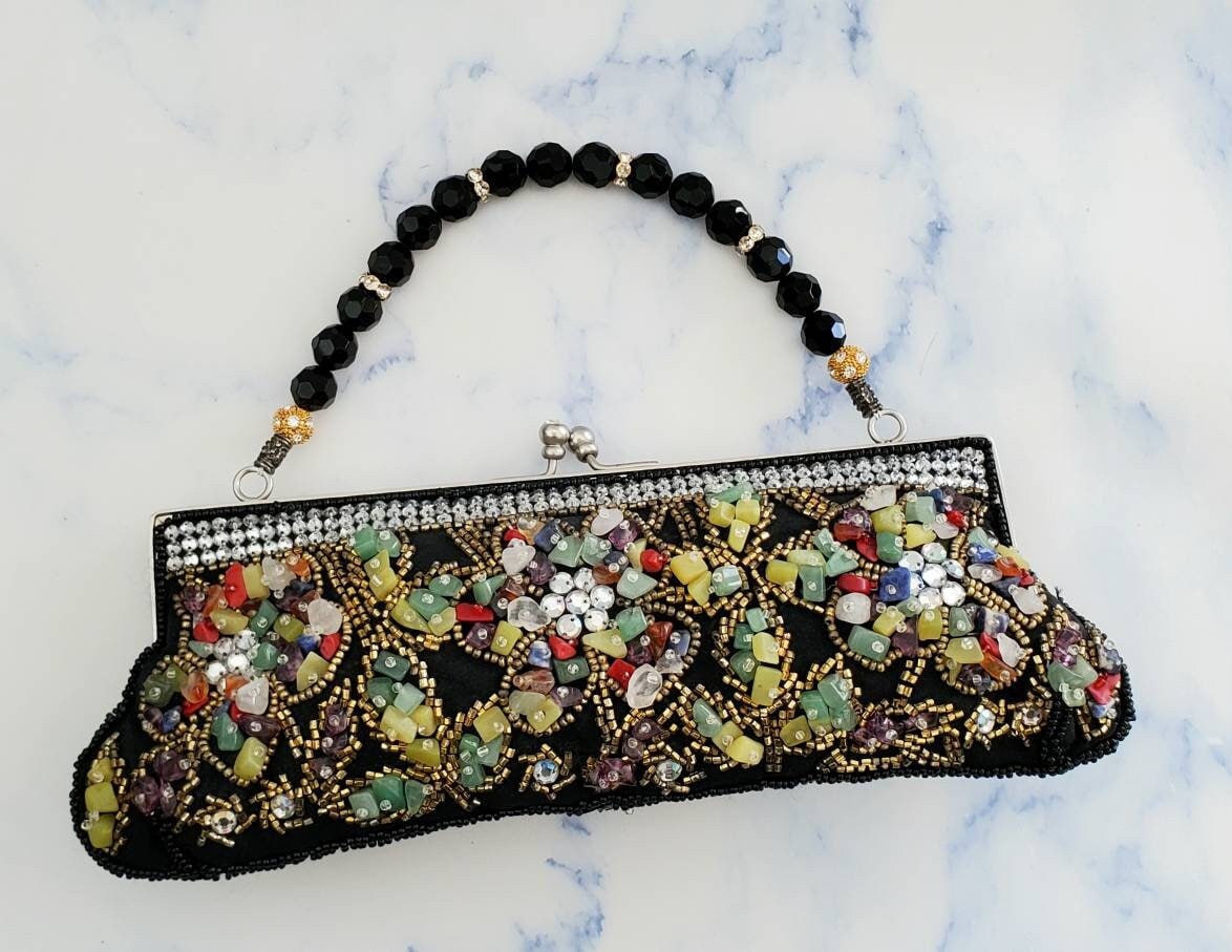 バッグ Vintage / Beads bag Vintage Seed Bead Handbag by Magid, White Floral Beaded