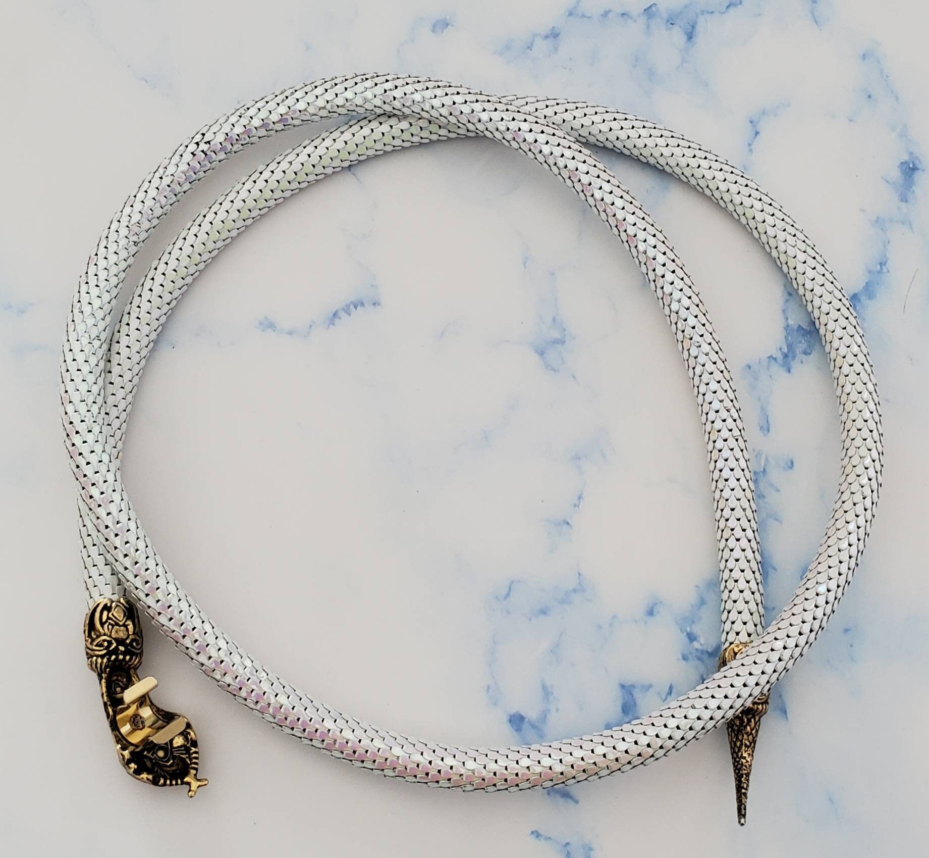Vintage DL Auld ivory snake mesh belt with blue eyes Vintage DL AULD Snake Metal Mesh Adjustable Belt IRIDESCENT  main image 2