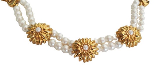 Vintage MONET Double Strand Faux Pearl with Gold … - image 2