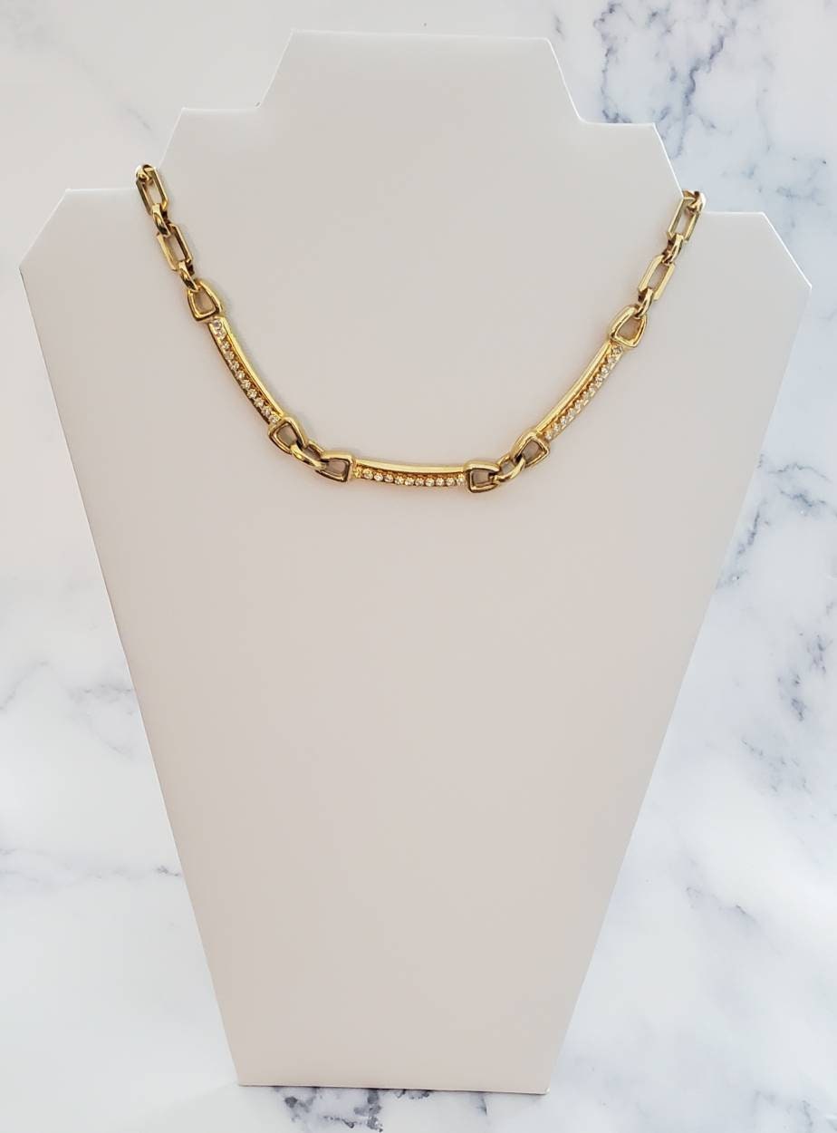 Vintage Gold Tone Link and Bar With Clear Rhinestone CHOKER