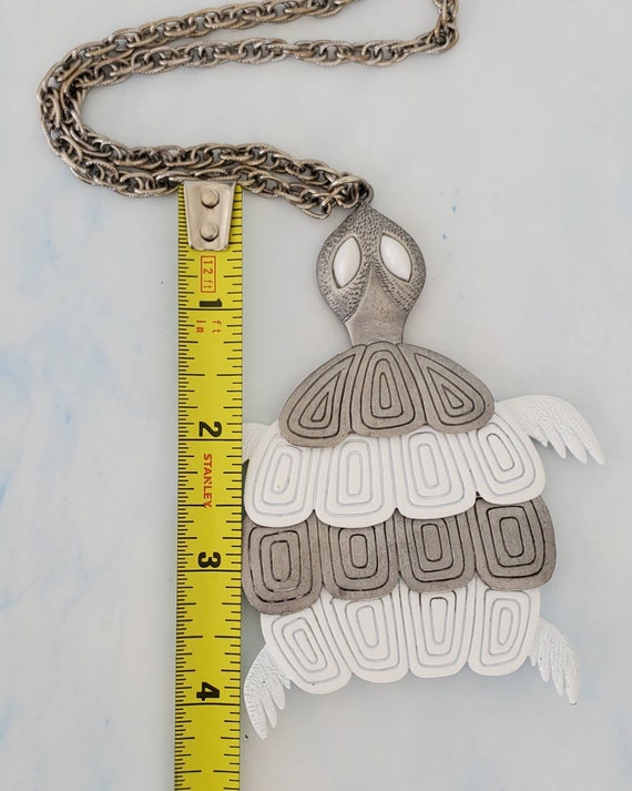 Vintage Silver and White SEA TURTLE Articulated S… - image 8