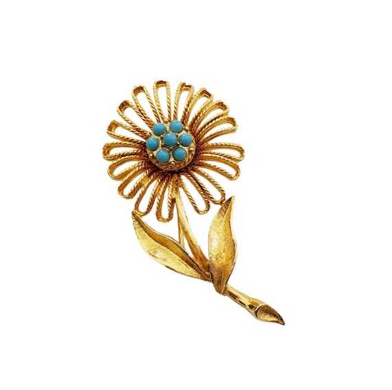 Vintage BEAU JEWELS Flower Brooch Gold Tone with … - image 1
