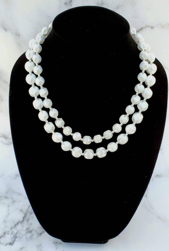 Vintage Double Strand White Beaded JAPAN 1950's Ne