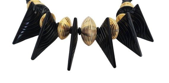 Vintage Black LUCITE Geometric Chunky Gold Tone B… - image 4