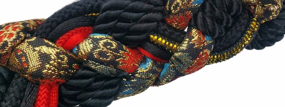 Vintage 1980's Braided Woven Black Red and Gold W… - image 2