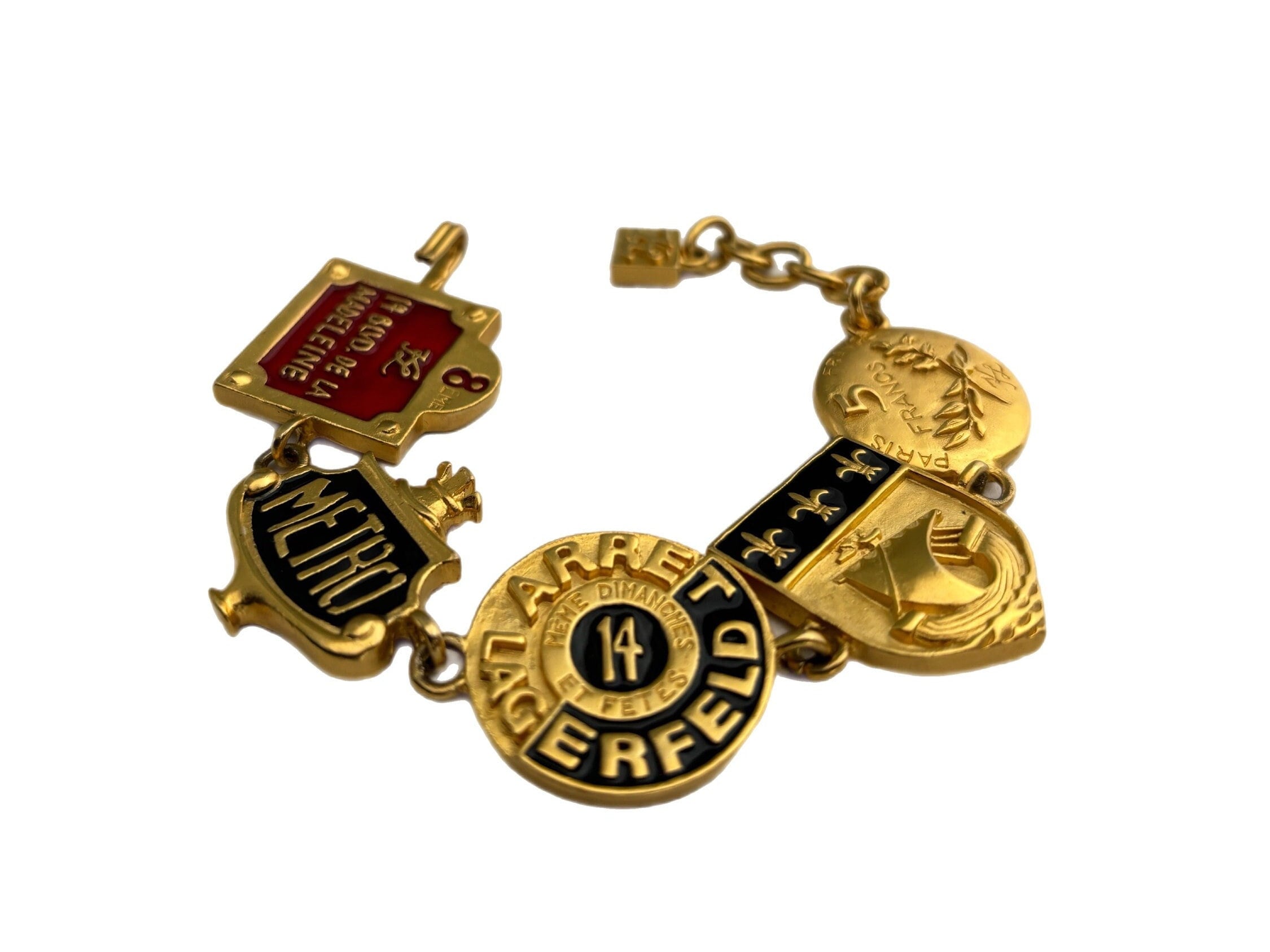 Vintage Karl Lagerfeld Paris Metro Charm Bracelet: 24K Gold