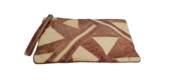 Vintage 1970's Brown Neutral Snakeskin Patchwork … - image 3