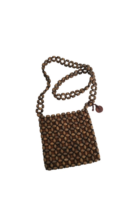 Vintage SAK Wooden Beaded Boho Crossbody Handbag
