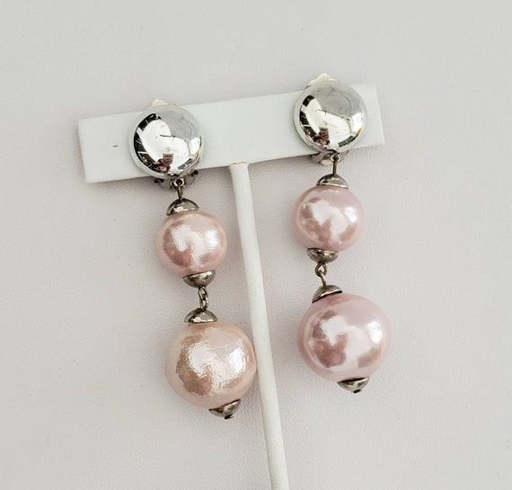 Vintage Faux Light PINK Shimmery Pearl and Silver… - image 3