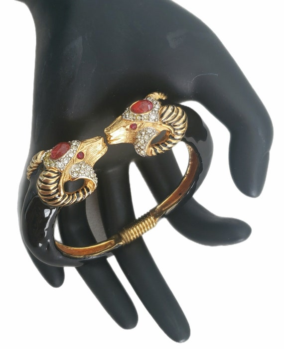 Vintage KJL Kenneth Jay Lane Ram's Head Cuff Brac… - image 9