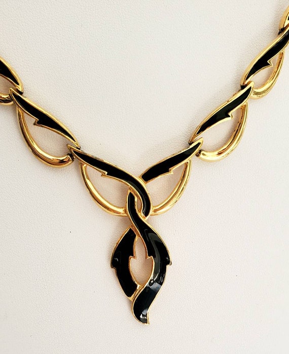 Vintage MONET Black Enamel and Gold Tone V Shaped… - image 2