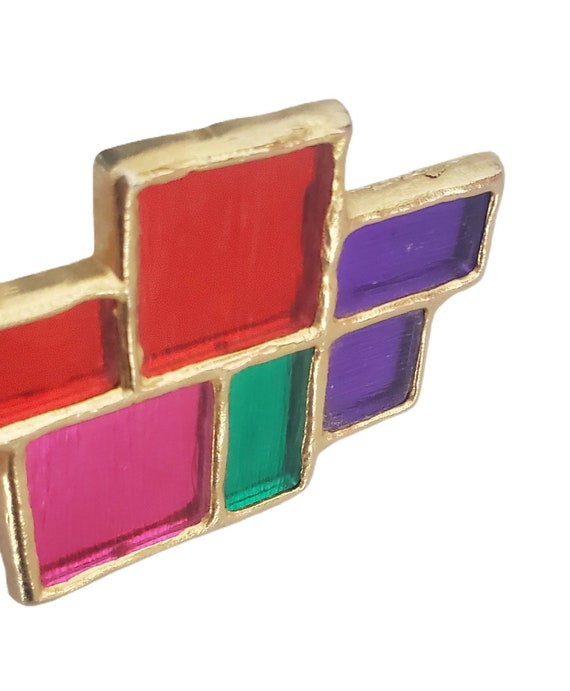 Vintage MODERN Geometric Multi-Colored Gold Tone … - image 2