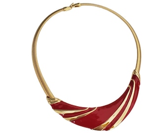 Vintage 1980's NAPIER Red Enamel and Gold Tone Snake Chain Choker Necklace