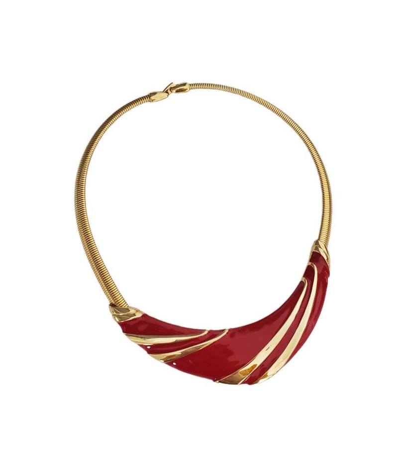 Vintage 1980's NAPIER Red Enamel online and Gold Tone Snake Chain Choker Necklace