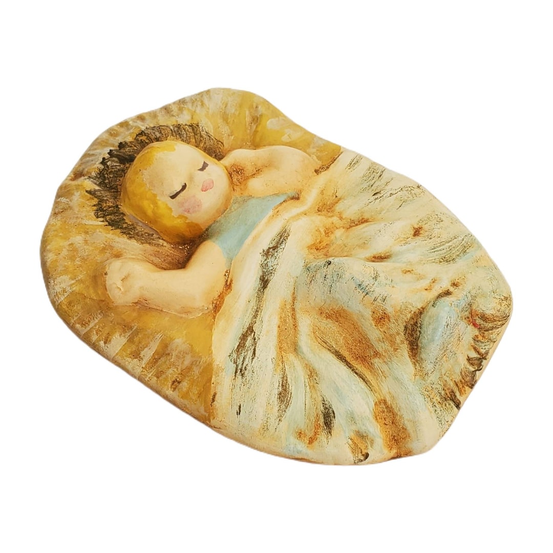 Vintage Hand Painted Ceramic Baby JESUS in MANGER Nativity Set Etsy