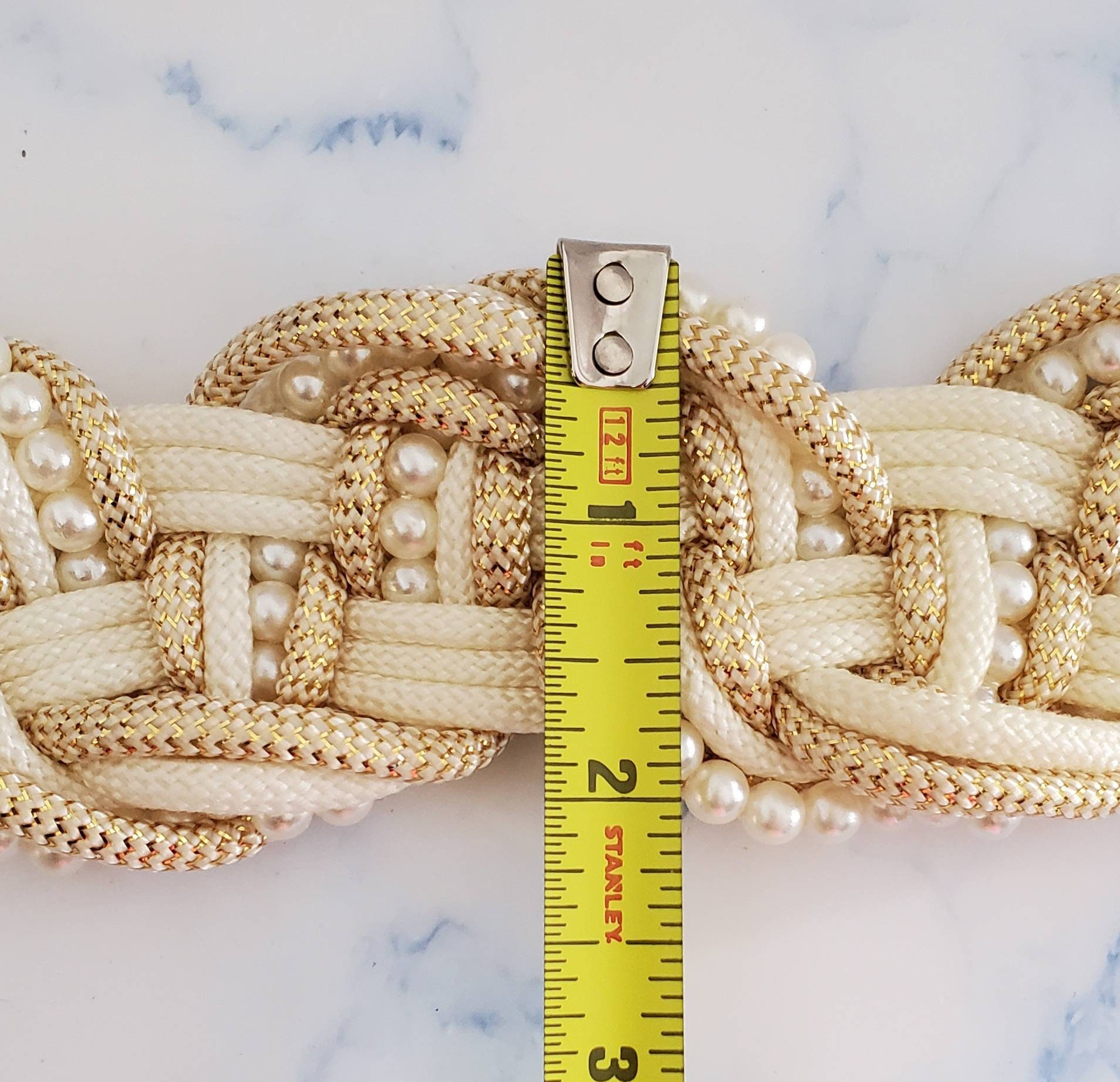 Beautiful vintage rope white, cream and gold belt Vintage 80s Belt Goldtone Metal Embellished Cream Rope  main image 3