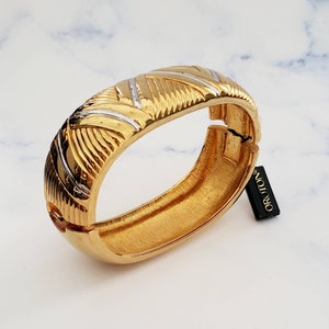 Vintage 1990's OROTON Gold and Silver Tone Zig Zag Geometric Clamper Bracelet *Original Tag*
