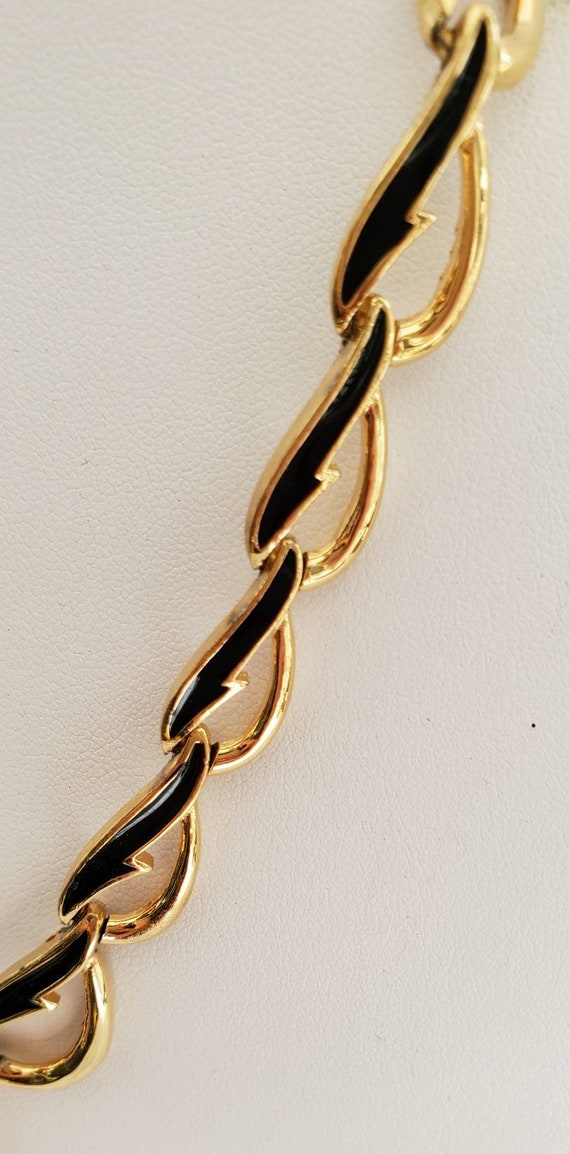 Vintage MONET Black Enamel and Gold Tone V Shaped… - image 5