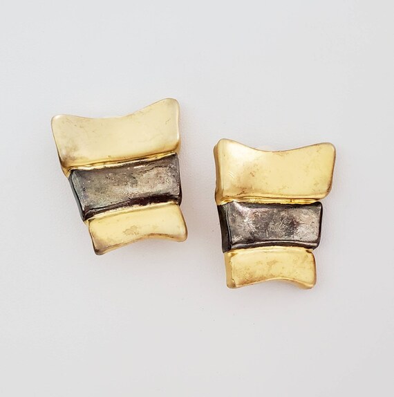 Vintage 1990's Oversized MATTE Gold and Pewter To… - image 2