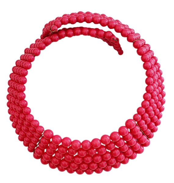 Vintage 1980's HOT PINK Five Strand Beaded CHOKER… - image 2