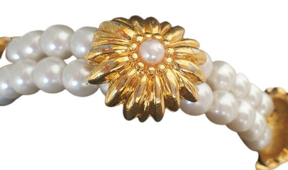 Vintage MONET Double Strand Faux Pearl with Gold … - image 4