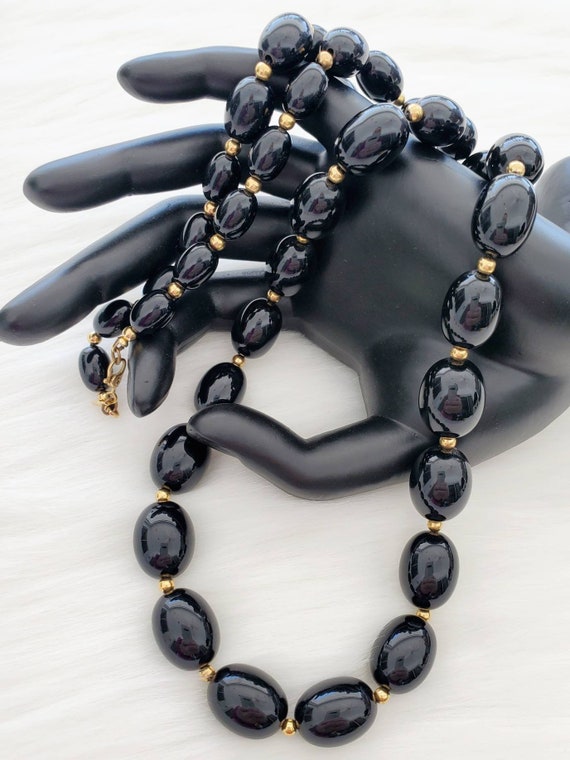 Vintage MONET Black Beaded and Gold Tone Necklace *CLASSIC