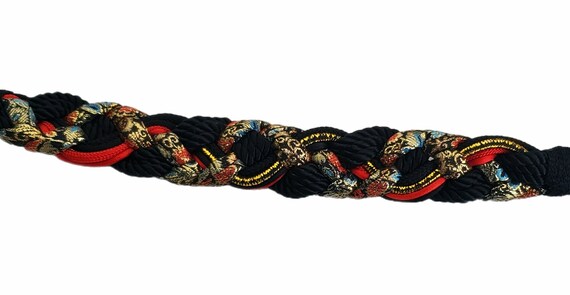 Vintage 1980's Braided Woven Black Red and Gold W… - image 4